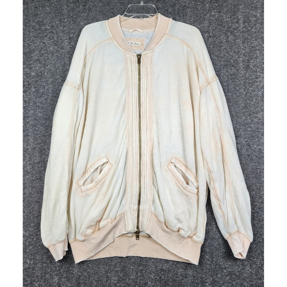 We‎ The Free Bomber Jacket Womens Small Cream Peach Acid Wash Double Zipper